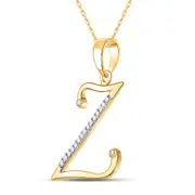 10k Yellow Gold Round Diamond Initial Z Letter Pendant 1/12 Cttw
