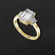 18k Gold Plated 1.5ct Moissanite Engagement Emerald Ring Size 9