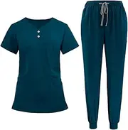 [Generic] Women's Scrub Set with Stylish Top and Bottoms for Spa Professionals