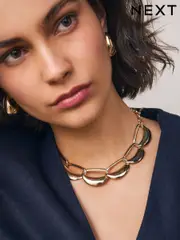 Gold Tone Open Link Collar Necklace (F62429) | $30