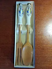 Salad Serving Fork & Spoon Wood Set Kissing Don't Last Cookin Do GALVESTON TEXAS