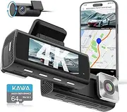 [KAWA] 4K WiFi Dash Cam, AI-ISP True Color Night Vision, Sony STARVIS IMX415, 4K+1080P Front and Rear Dual Car Camera, Free 64GB TF Card, GPS, 3.16 inch IPS Screen, 24H Parking Mode, Support 256GB Max