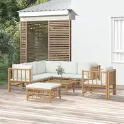 8 Piece Garden Lounge Set with Cream White Cushions Bamboo Patio Bar Sets