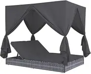 Patio Furniture Outdoor Daybed with Curtains Poly Rattan Furniture with Adjustable Backrest for Patio Backyard Porch Pool Daybed
