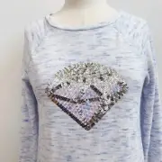 More Than Magic Blue Heather Diamond Sequin Soft Knit Long Sweater Jr XL 14-16