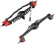 Upgrade Front Rear Axles Set for Ax&ial Ca&Pra 1.9 UTB 1/10 RC Crawler Upgrade Parts Metal Fr&on&t and Rear Portal Axle Bridge Shaft Complete Set(Red)