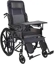 Wheelchair Full Reclining Commode Wheelchair High Back Manual Wheelchair W/Headrest & Dining Table Folding Bathroom Shower Chair Mobility Device for Adults Handicap Driving Trolley