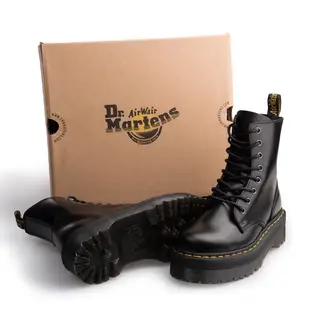 Dr.Martens 馬汀 JADON 8孔綁帶側拉鍊厚底短筒靴 黑 經典硬皮馬丁 真皮中性款休閒鞋 女15265001