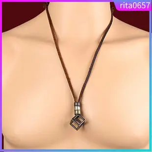 Men's Fashion Alloy Leather Square Necklace Cord Necklace