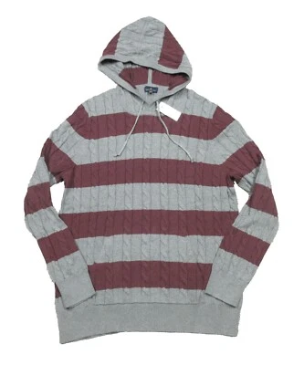 Brooks Brothers Men's Gray/Red Stripe Cable Knit Cotton Pullover Hoodie