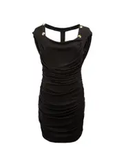 Black Oversize Stud Drape Back Dress