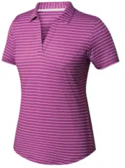 New Ladies FootJoy WOMENS OPEN COLLAR STRIPE Polo Golf Shirt, BERRY/WHITE, SMALL