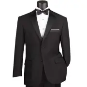 LUCCI Men's Black Tuxedo Suit w/ Sateen Lapel & Trim Classic Fit - NEW