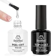 Beetles 2Pcs 15ml Top Coat and PEEL-OFF Base Gel Set, Shine Finish and Long Lasting, Soak Off LED Nail Lamp Clear Gel Top Base Coat Gel Nail Polish Art Design Home DIY Manicure