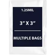 1.25Mil, 3" X 3" | LDPE Clear Flat Poly Bags, Flexible & Durable | Multiple Bags