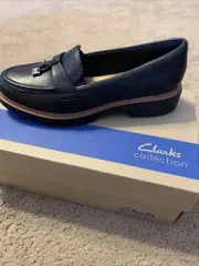 New Clarks Westlynn Bella Womens 7 1/2 M Black Leather Shoes Comfort Tasseled