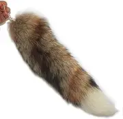 [Fosrion] 38cm Authentic Swift Fox Tail Fur Handbag Accessories Key Chain Ring Hook Tassels Natural Colour Grassland Fox Vulpes Velox Cosplay Toy