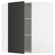 METOD corner wall cabinet with shelves, white/Nickebo matt anthracite, 68x37x80 cm
