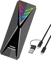 GODO RGB M.2 PCIe NVMe/SATA SSD External Enclosure,Portable USB C to M.2 Nvme Sata Adapter Tool Free,10Gbps 3.1/3.2 Gen 2, Support UASP Trim for M (B+M) Key