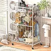 YKDIRECT 210L Stuffed Animal Organizer Plush Toy Storage Basket with Wheels, Metal Frame and Elastic Cord Design