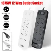 US Plug 110V-125V AC 5V/3.1A USB Socket 12 Way Outlet Portable Power Strip