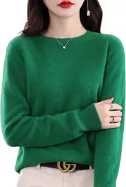 Morakot Cashmere Sweaters for Women, Womens Cashmere Sweater, Cashmere Crew Neck Long Sleeve Soft Pullover Sweater Emerald Green Small