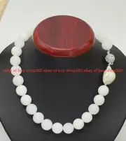Rare Huge 14mm White Jade Gemstone Beads White Baroque Pearl Necklace 18"