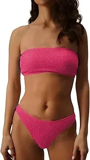 [Generic] Women's Ribbed Strapless Bandeau Bikini Two Piece Set