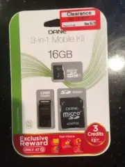 Dane 16GB MicroSD Memory Card With Adapter - Black DA-3IN1C416GT3-C Dane-Elec