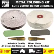 200mm All Metal Buffing Polishing Kit for Bench Grinder Inc Compounds & Spindles