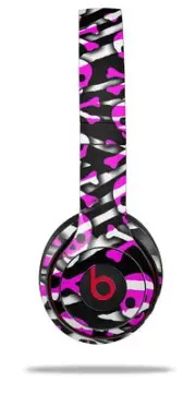 Skin Wrap for Beats Solo Wireless 2 3 4 Zebra Pink Skulls SKIN ONLY