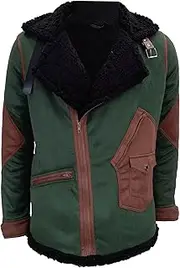 [Zylphorix] Men's Warm Fleece Jacket with Sherpa Lined Hood and Zipper Closure - Includes Leather Accents and Functional Pockets