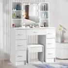 Dressing Table Drawers 10 Bulb Mirrored Vanity Table Makeup With Drawers & Stool