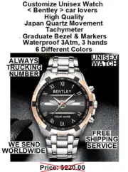 Customize Watch, Bentley car lovers, High Quality, Japan Quartz Movement