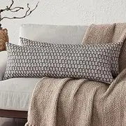 Foindtower Set of 2 Decorative Vintage Long Lumbar Throw Pillow Covers Neutral Modern Farmhouse Cushion Covers Floral Home Decor For Sofa Couch Chair Bedroom Living Room Outdoor,14×36 Inch,Rustic Gray