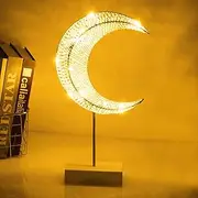 [Fussion] Moon Shape Ramadan Lamp, Battery Operated Crescent Moon Light, Winding Thread Decorative Table Lamp, Bedside Desktop Warm White Nightstand Decoration for Living Room Bedroom