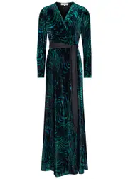 Diane Von Furstenberg Jareth Printed Velvet Maxi Wrap Dress - Dark Green - 12 (UK 16 / XL) 12 (UK 16 / XL)