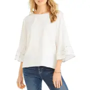 Nic + Zoe Womens Tangier White Linen Tiered Pullover Top Shirt XL BHFO 5288
