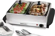 Dual 2 X 2.5 Qt. Trays, Buffet Server, Warmer Temperature Control, Clear Slotte