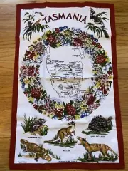 NEW TASILE TASMANIA SOUVINER TEA TOWEL W/MAP AND ANIMALS 100% COTTON