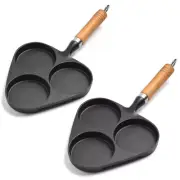 NNEAGS 2X 3 Mold Cast Iron Breakfast Fried Egg Pancake Omelette Fry Pan