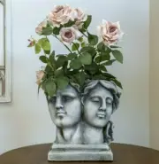 Grey Classic Grecian Two-Faces Planter Holder Indoor/Outdoor Garden Decor Gift