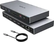 MOKiN USB C Docking Station 3 Monitors with 2 HDMI, DisplayPort, USB A 3.1/3.0/2.0, USB C, SD & Micro SD Slot, Ethernet, PD Charging for Dell XPS/HP/Lenovo ThinkPad/ASUS/Microsoft Surface/Google