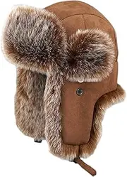 [Insun] Unisex Suede Aviator Trapper Trooper Pilot Ski Hat Windproof Faux Fur Earflap Cap