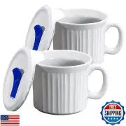 CorningWare 2-Pack 20oz Ceramic Meal Mugs with BPA-Free Vented Lids, French W