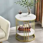 Delicate 2 Tier Gold Side End Table Marble Round Accent Furniture Bedside Table