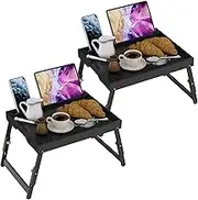 Artmeer Bed Tray Table for Eating and Laptops, Adjustable Breakfast Tray with Folding Legs for Sofa, Bed, Eating, Working, Writing, Used As Laptop Desk Snack Tray (2 Pack Black)