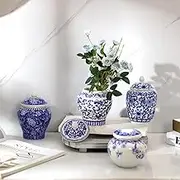 Small Blue and White Vase Porcelain Vases Blue Chinoiserie Decor Porcelain Ginger Jars for Home Chinoiserie Decor for Bedroom Table Accent Shelf Tabletop(Classic,4 Pcs)