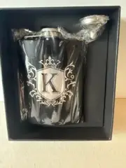 8 Oz Black Pocket Liquor Flask with Funnel, Stainless Steel- Letter K