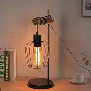 ZMH Retro Table Lamp 1-Bulb Vintage Bedside Lamp Living Room Table Lamp in Industrial Design Metal and Wood – Black – Socket: E27 – Includes Switch – Bulb Not Included (50 cm)